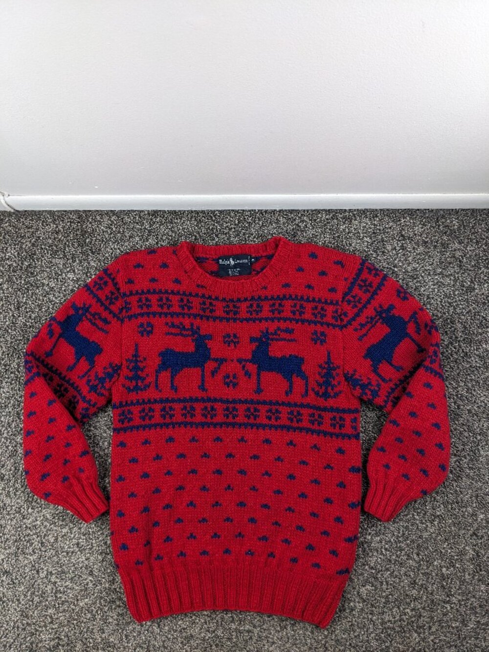 Vintage Polo Ralph Lauren Sweater Wool Hand Knit Fair Isle Reindeer Mens Small